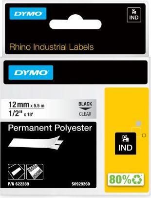 Produktbild Dymo Rhino 12mm schwarz auf Hell Perm Poly (1.20 cm, Transparent)