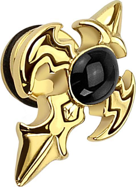 Produktbild Star Piercing Fake Plug Stammes-Kreuz vergoldet (ohne Messing, Chirurgenstahl 316L)