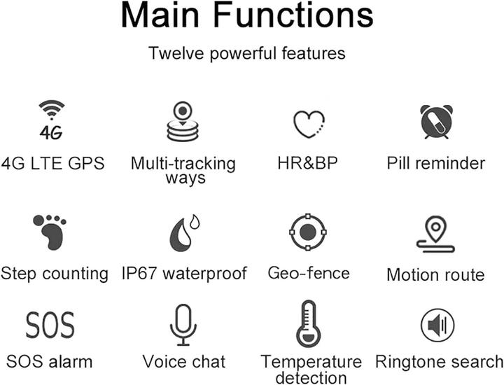 Image du produit Kadxyan Traceur GPS pour seniors avec détection de chute, bouton SOS, rappel de prise de médicaments et (45 mm, 4G)
