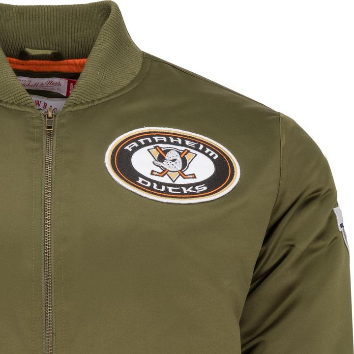 Immagine prodotto Mitchell & Ness Bomber in raso M&N - PATCHES Anaheim Ducks olive - L (L)