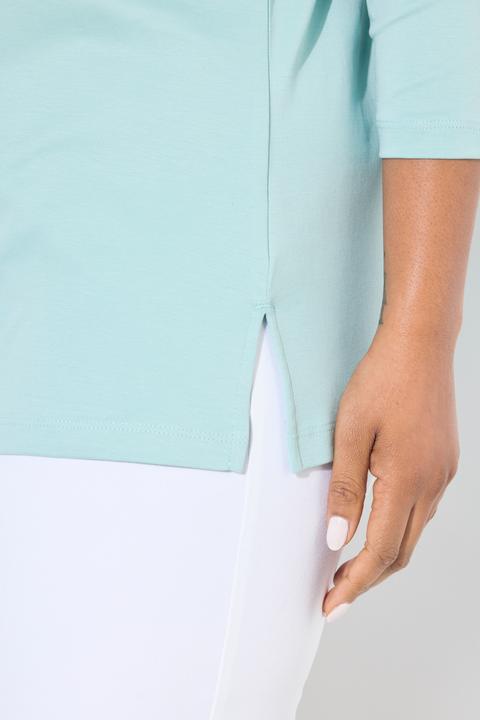 Image du produit Ulla Popken Chemise, coupe trapèze, col rond, manches 3/4, coton Pima (46, 48)