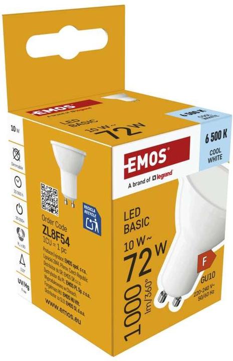 Actual product image Emos LED Bulb Basic MR16 white/ GU10 / 10 W (72W) / 1000 lm / Cool White (GU10, 1000 lm, 1x)