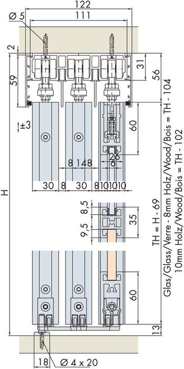 Actual product image HAWA Stacking fittings -DIVIDO 100