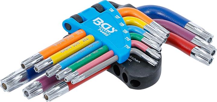 BGS Winkelschlüssel-Satz | Multicolour | kurz | T-Profil (für Torx) mit Bohrung T10 - T50 | 9-tlg. (T-profil)