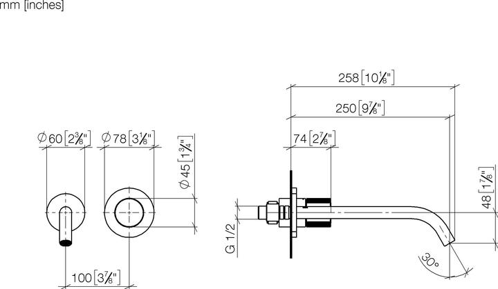 Produktbild Dornbracht Meta PURE Waschtisch-Wand-Einhandbatterie ohne Ablaufgarnitur, Ausladung 250 mm, starrer
