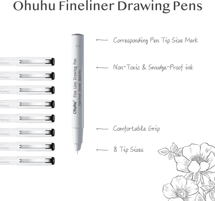 Produktbild Ohuhu Fineliner-Zeichenstifte (Schwarz, Weiss, 8 x)