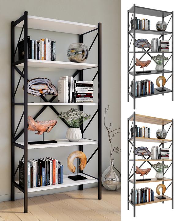 Produktbild VCM Holz Metall Aufbewahrung Stand Regal Bücherregal Deko Bücher Standregal Insasi 5 (66 x 34 x 160 cm)
