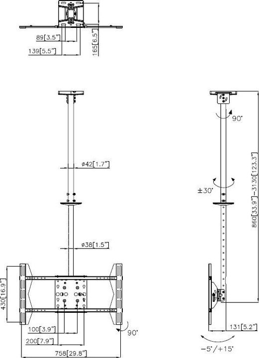 Actual product image Multibrackets Ceilingmount Large Single Black 3000 (Ceiling, 63", 40 kg)