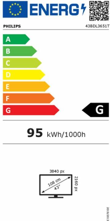 Energielabel Philips Aanraakscherm 43BDL3651T/00 Capacitieve 43" (3840 x 2160 Pixels, 43")