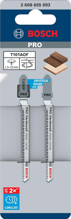 Image du produit Bosch Professional Zubehör Lame de scie sauteuse PRO Hardwood clean curve T101AOF, 83 mm, 2 pièces