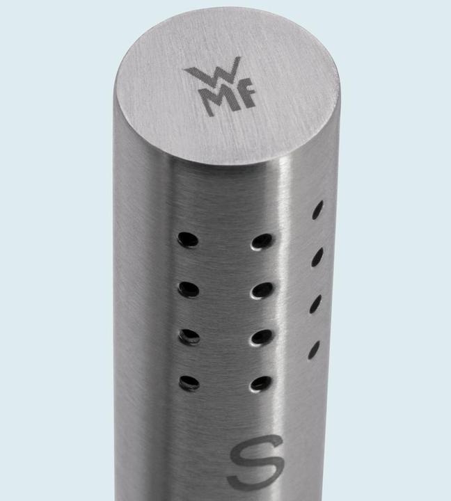 Image du produit WMF Salière et poivrière Set 3 pièces Cromargan acier inoxydable mat avec support en bois (Poivre, Sel)