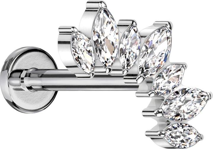 Image du produit Star Piercing Micro Labret Filetage intérieur argent Éventail avec sept cristaux argent (Titane, sans laiton)