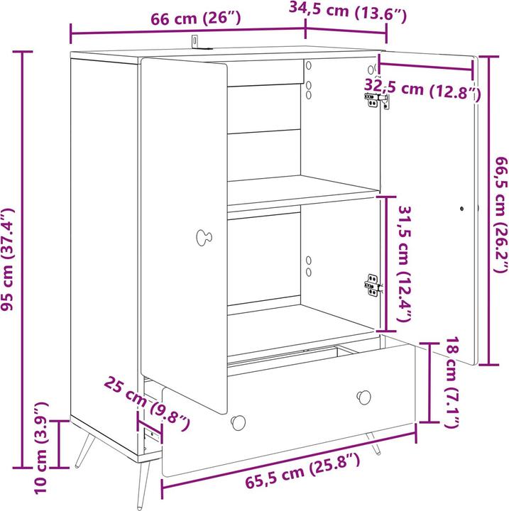 Produktbild vidaXL Buffetschrank (34.50 x 66 x 95 cm)