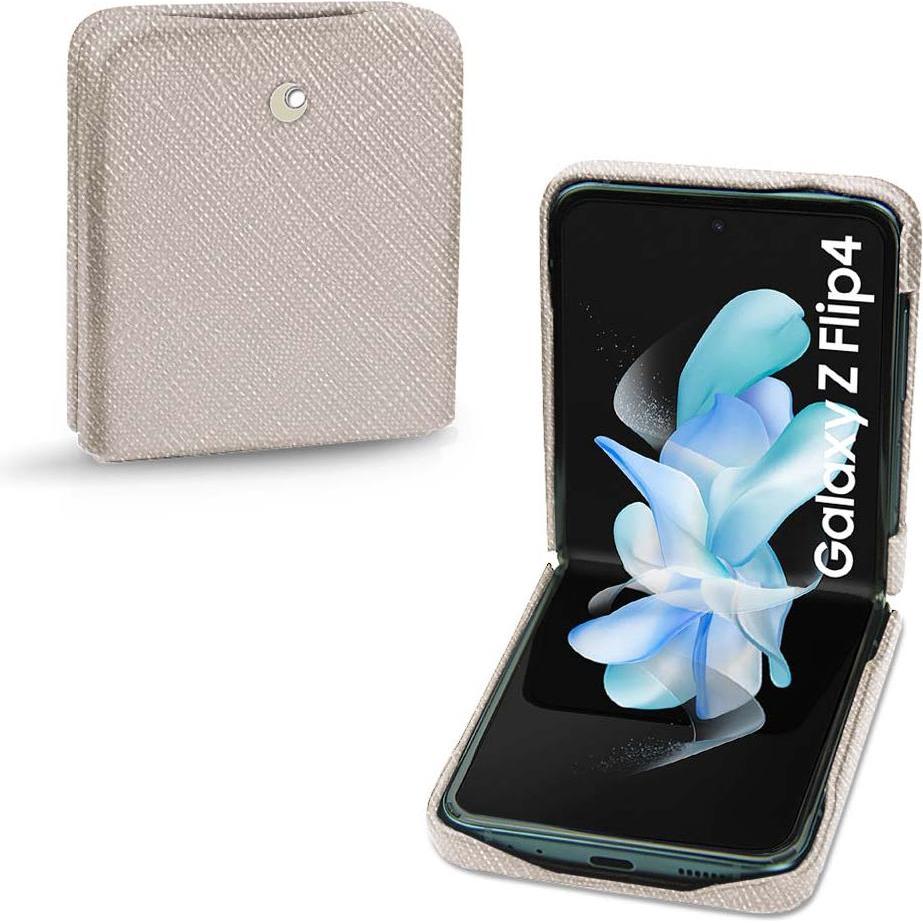 Noreve Lederschutzhülle Samsung Galaxy Z Flip4 (Samsung Galaxy Z Flip4), Smartphone Hülle, Beige