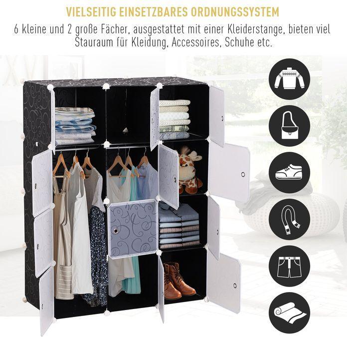 Actual product image Swisshandel24 Wardrobe DIY wardrobe Shelving system Plug-in shelf Cube wardrobe with clothes rail 2 + 6 (111 x 47 x 145 cm)