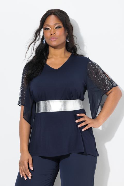 Produktbild Ulla Popken T-Shirt, Ziersteine, A-Linie, V-Ausschnitt, 3/4-Chiffonärmel (42, 44)