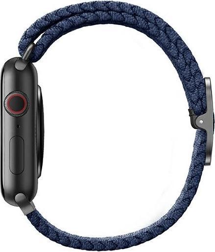Actual product image Uniq pasek Aspen Apple Watch 44/42/45mm Series 4/5/6/7/8/SE/SE2 Braided niebieski/oxford blue (45 mm, 44 mm, 42 mm, Plastic)
