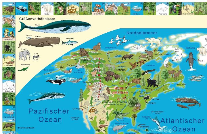 Produktbild Illustrierte Weltkarte Tiere, Posterkar