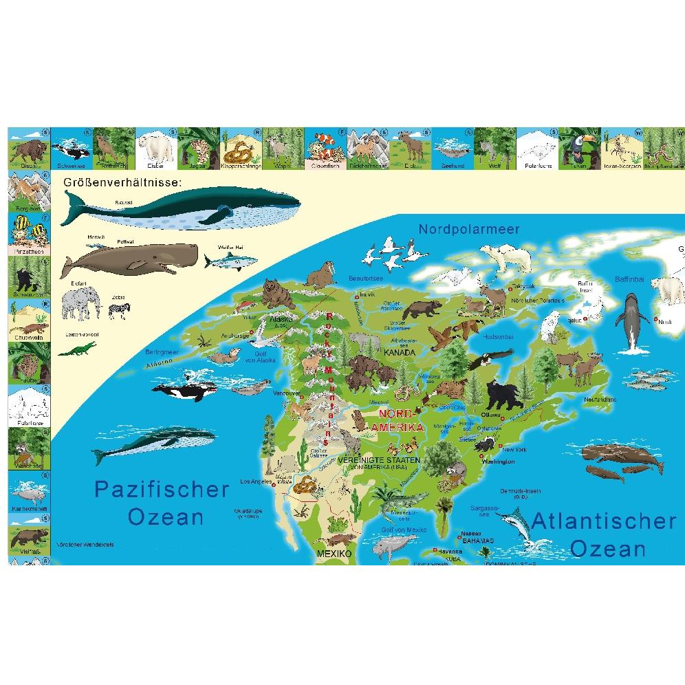 Thumbnail - Illustrierte Weltkarte Tiere, Posterkar, Landkarte