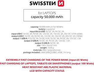 Actual product image Swissten Power Line (50000 mAh, 100 W, 185 Wh)