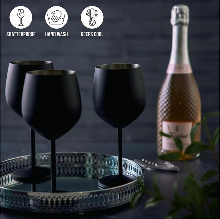 Actual product image Oak & Steel Stainless steel wine glasses black matt set of 2 (50 cl, 2 Glasses, Wine glasses set)