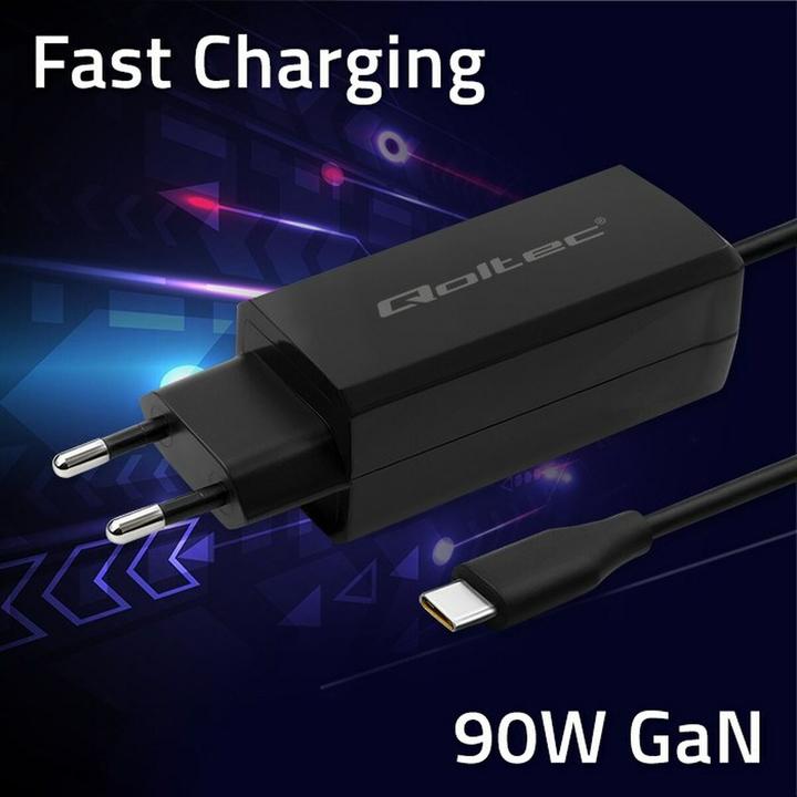 Produktbild Qoltec 52420 90-W-GaN-Superschnellladegerät | 5–20 V | 3–4 5 A | USB-C 3.1 (90 W)