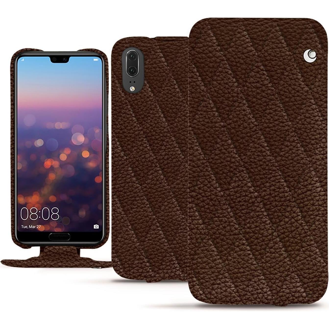 Noreve Lederschutzhülle vertikal (Huawei P20), Smartphone Hülle, Braun