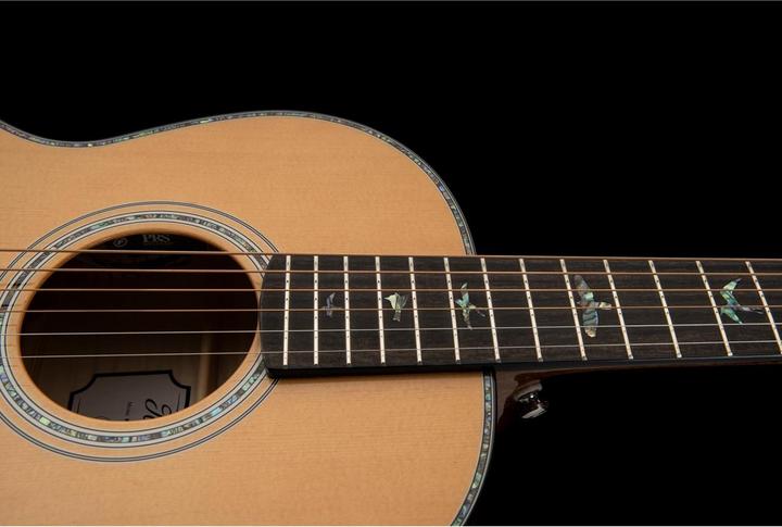 Image du produit PRS SE P50E Parlor - Natural / Black Gold (Guitare occidentale, Chambranle : Figured Maple, Chevalet : Ebony, Fond : Figured Maple, Manche : acajou, Selle : Bone, Table d'harmonie : Sitka Spruce massif, Touche : Ebony)