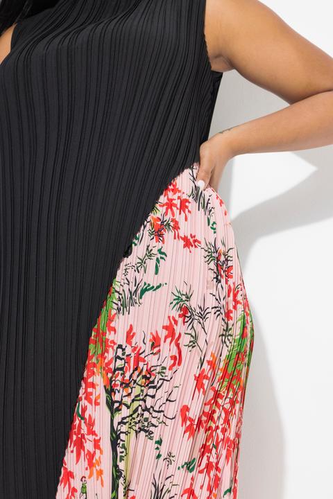 Image du produit Ulla Popken Robe midi plissée, sans manches, effet de superposition et décolleté rond (54)