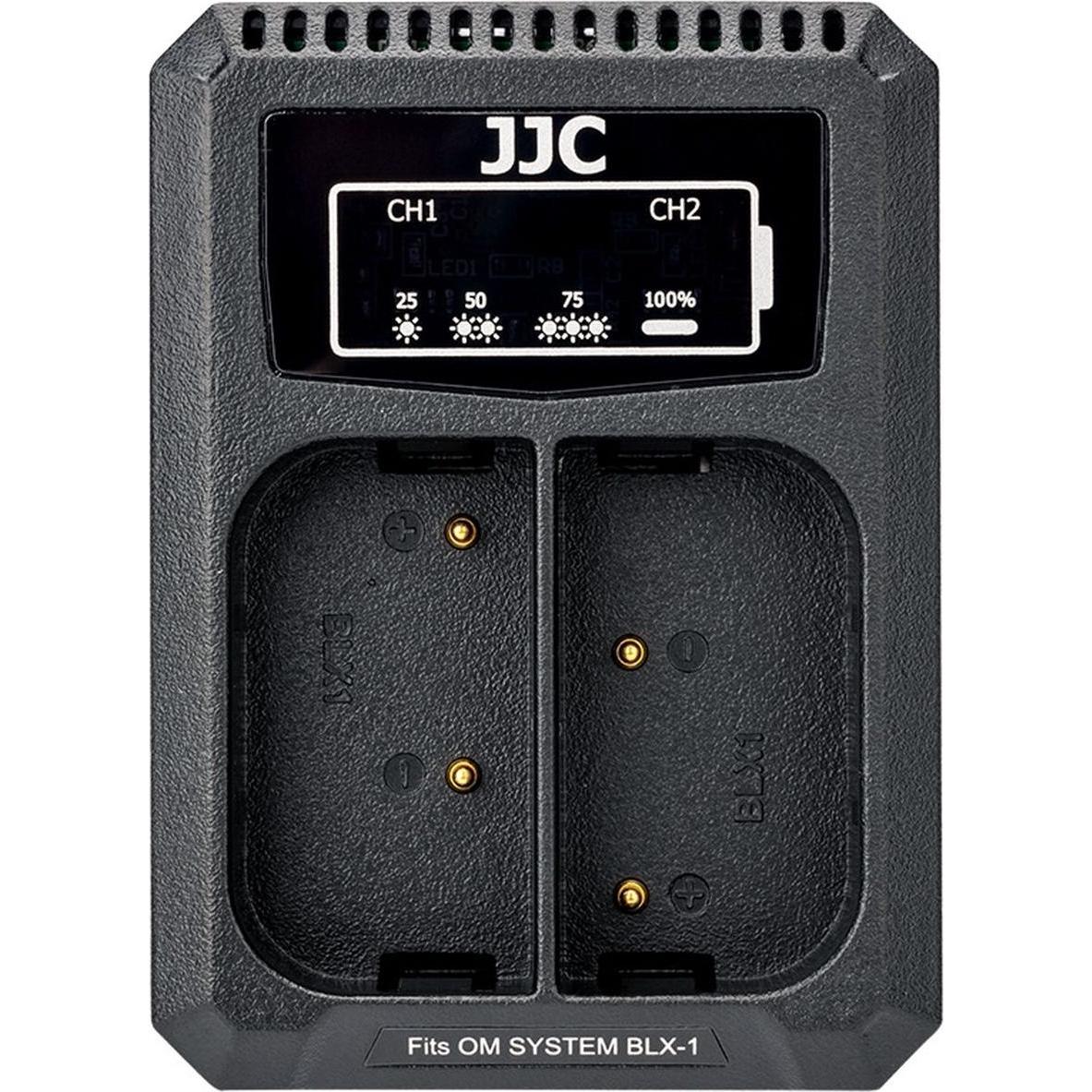JJC Olympus DCH BLX1 USB Dubbele Batterijlader (Olympus OM System BCX 1) (Caricabatterie per fotocamere), Alimentatore fotocamera