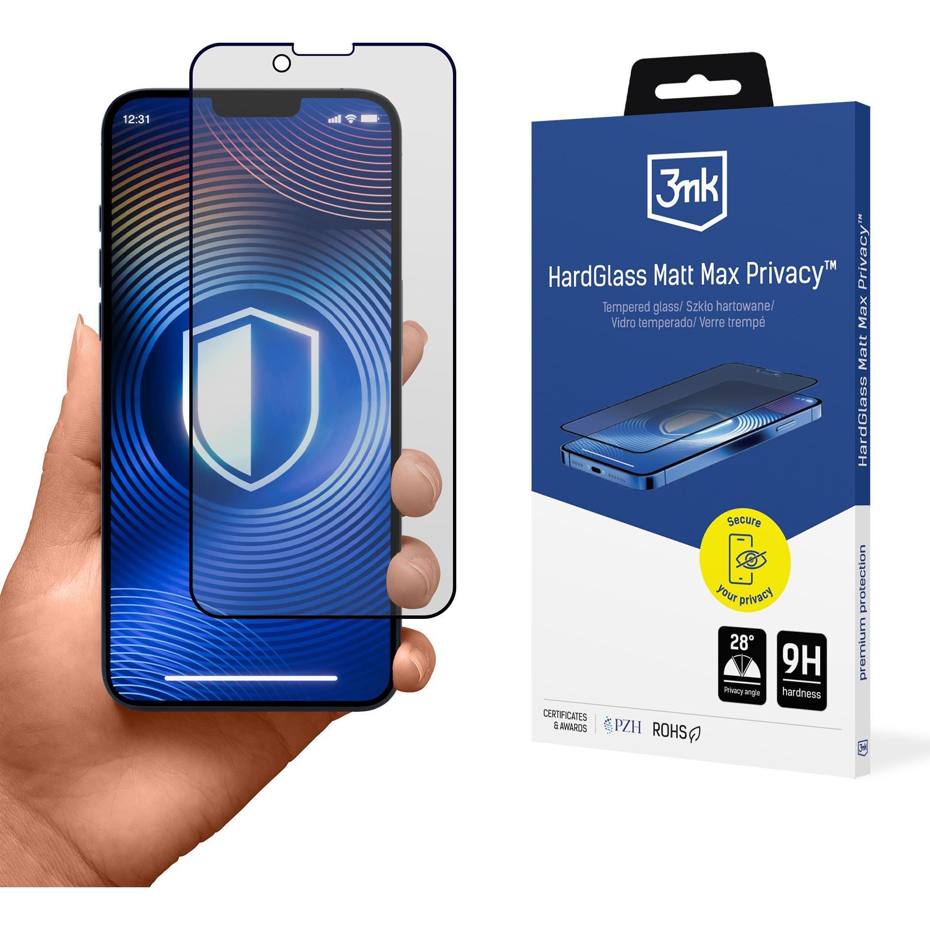 3MK HardGlass Matt Max Privacy iPhone 13 /13 Pro/14 (Apple iPhone 13, Apple iPhone 13 Pro), Smartphone Schutzfolie