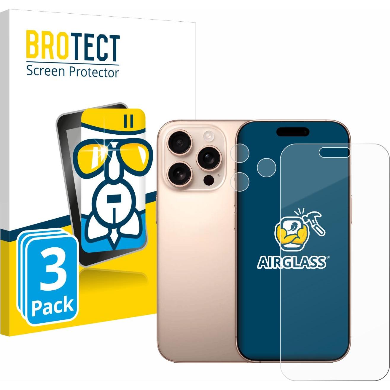 BROTECT Schutzglas Schutzfolie Glas Folie Displayschutz klar (3 Stück, Apple iPhone 16 Pro Max), Smartphone Schutzfolie,...