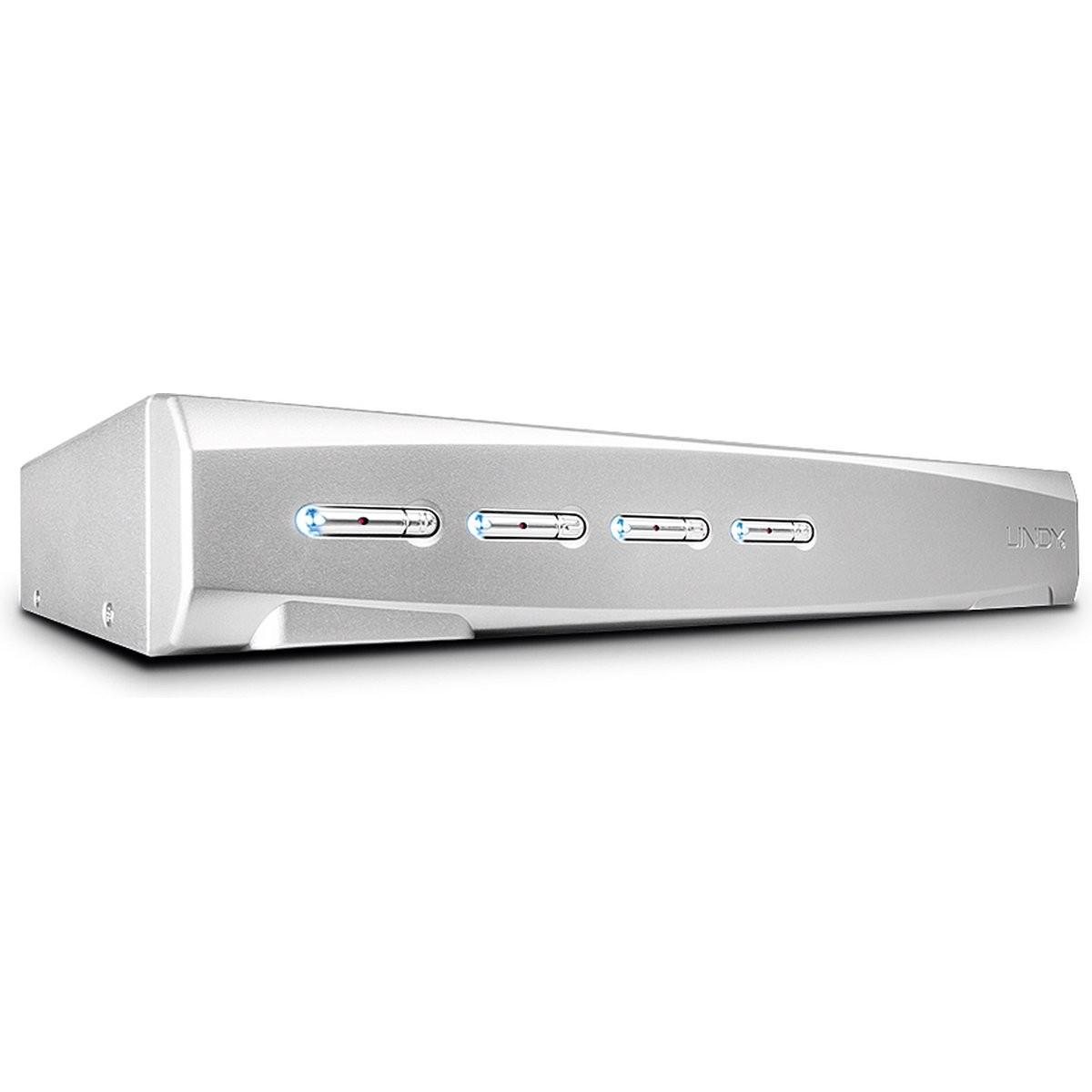 Lindy Interruttore KVM Pro 4 porte DVI-I a collegamento singolo USB 2.0 e audio, Switch KVM, Argento