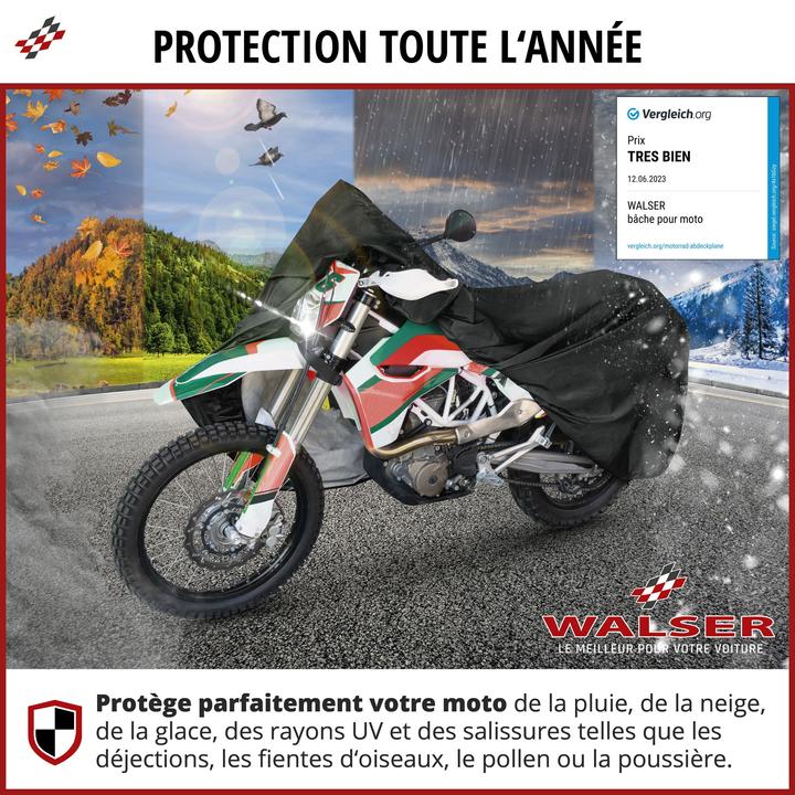 Image du produit Walser Garage moto, couverture moto étanche taillee XL - 255 x 110 x 135 cm noir
