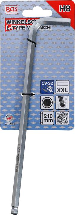 Produktbild BGS Winkelschlüssel extra lang Innensechskant / Innensechskant mit Kugelkopf 8 mm (Innensechskant)