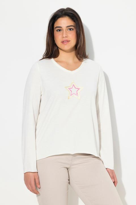 Produktbild Ulla Popken Shirt, Stern, Rollkanten, A-Linie, V-Ausschnitt, Langarm (56)