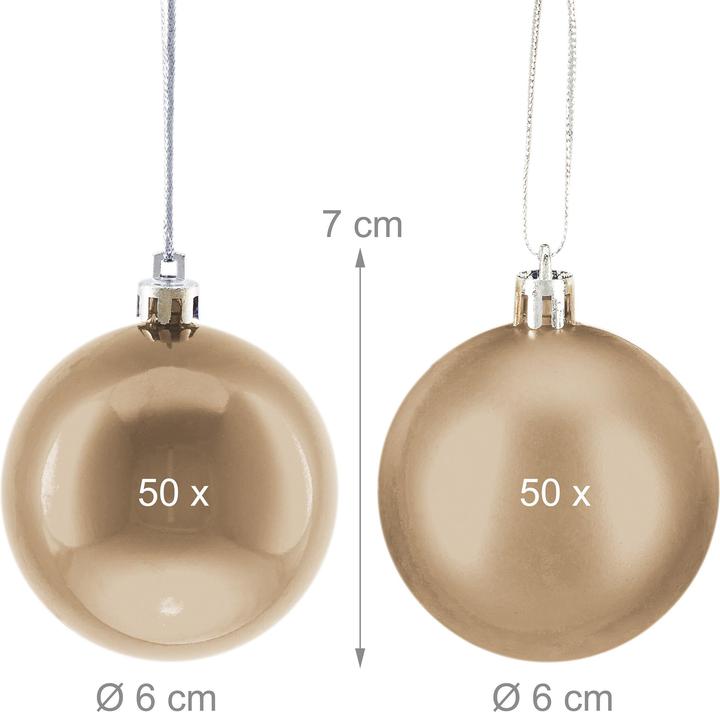 Productafbeelding Relaxdays - Weihnachtskugeln 100er Set, Creme/ Silber, 7 x 6 cm (100 -Part)