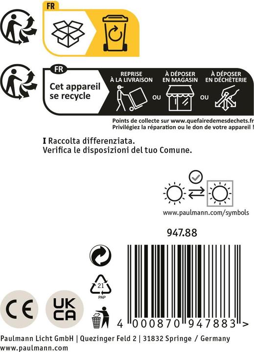 Nutritional values and ingredients Paulmann Outdoor 230V Bollard Tralia (E27, IP44)