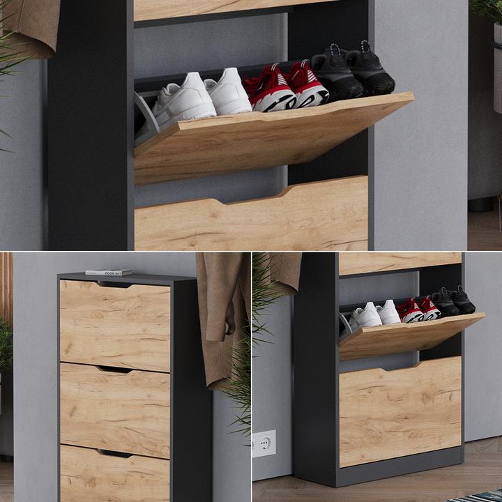 Produktbild Vicco Schuhkipper Luca, Anthrazit/Goldkraft Eiche, 22 x 105 cm mit 3 Fächern