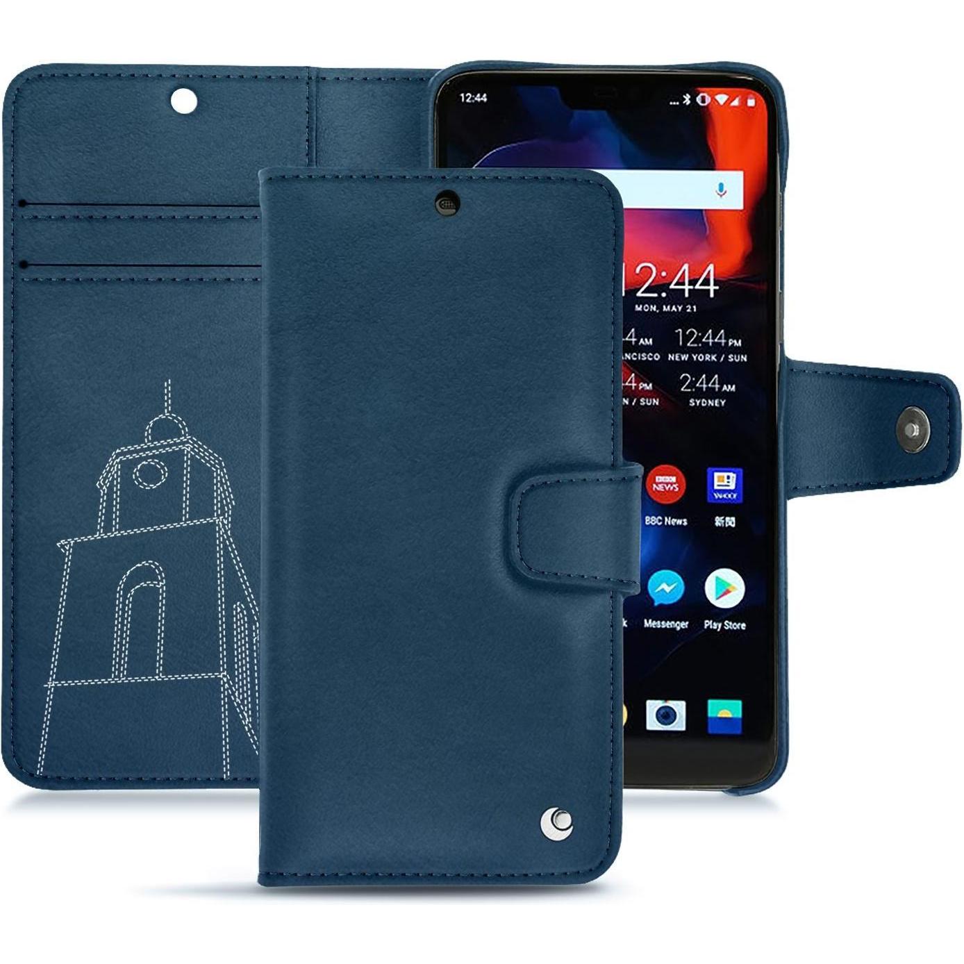Noreve Lederschutzhülle Wallet (OnePlus 6), Smartphone Hülle, Blau