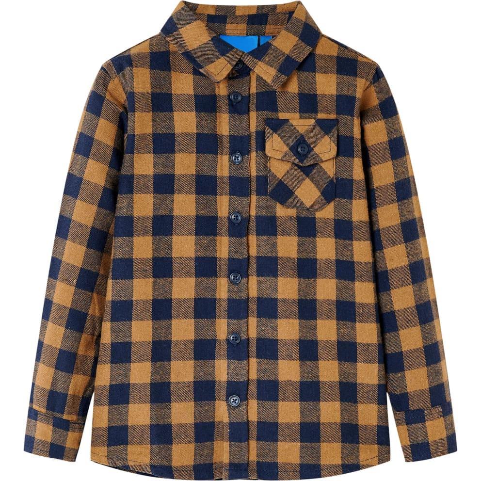 VidaXL, Jungen, Hemd, Kinderhemd Karomuster Cognac und Blau 116,Material: 80, Orange, (116)
