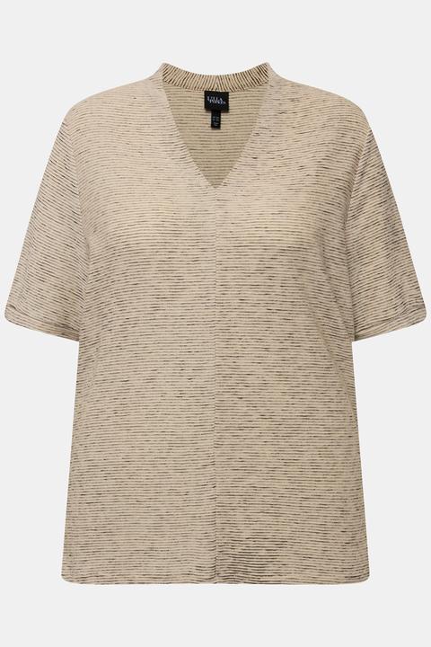 Produktbild Ulla Popken Sweatshirt, Struktur, V-Ausschnitt, Halbarm (60)