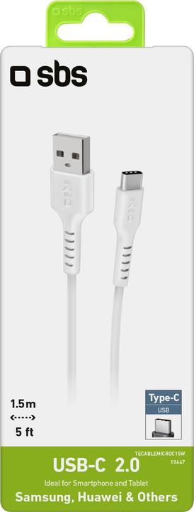 Image du produit SBS TECABLEMICROC15W Câble USB 1,5 m USB 2.0 USB A USB C blanc (1.50 m, USB 2.0)