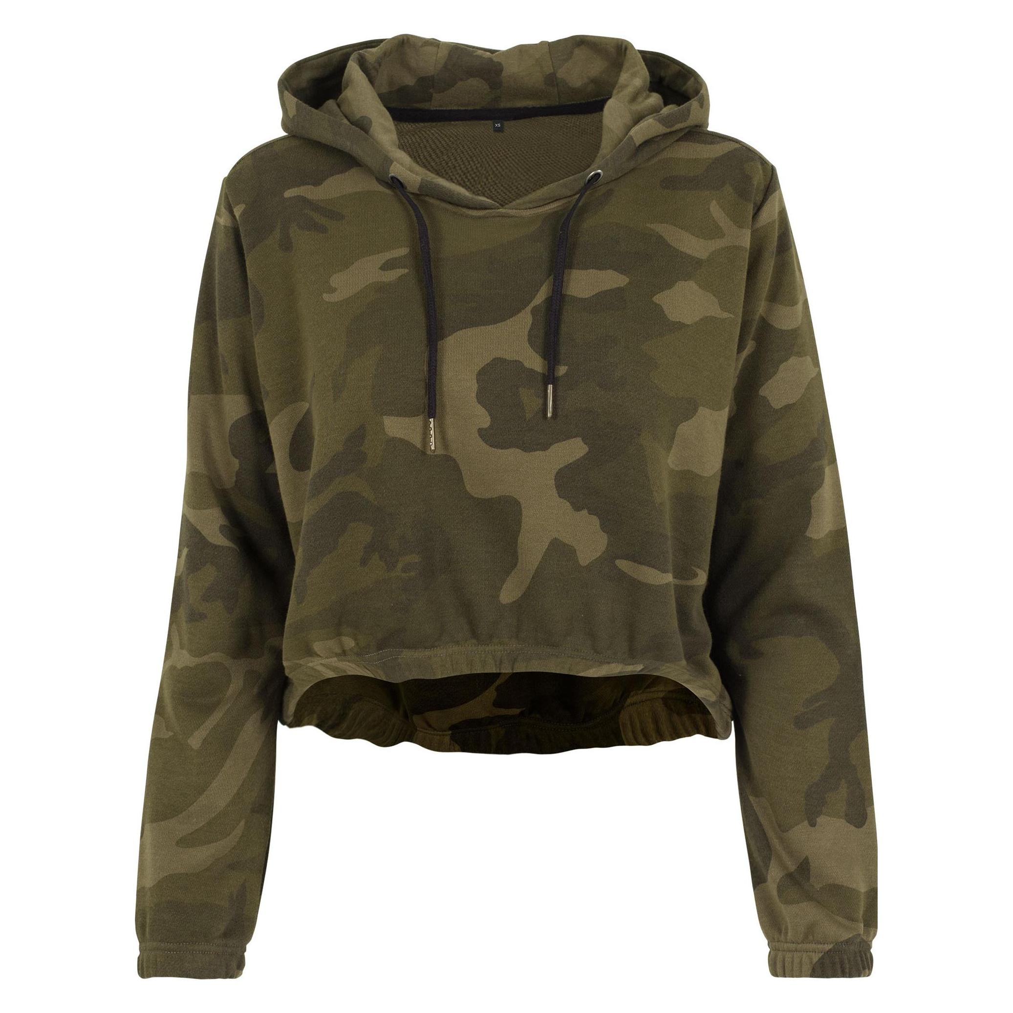 Build Your Brand, Damen, Pullover, Ladies Camo Cropped Hoody, Mehrfarbig, Grün, (M)
