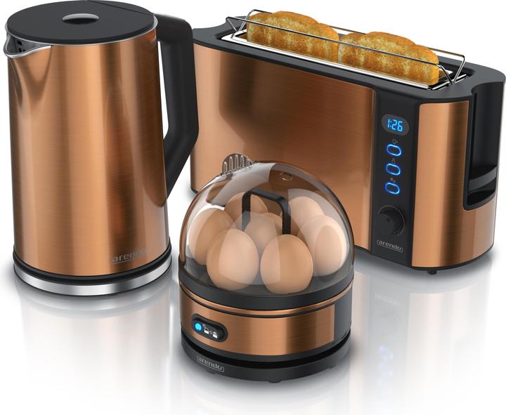 Actual product image Arendo Breakfast set, kettle 1.5l temperature selection, 2-slice toaster & egg cooker for 7 eggs, copper (1.50 l)