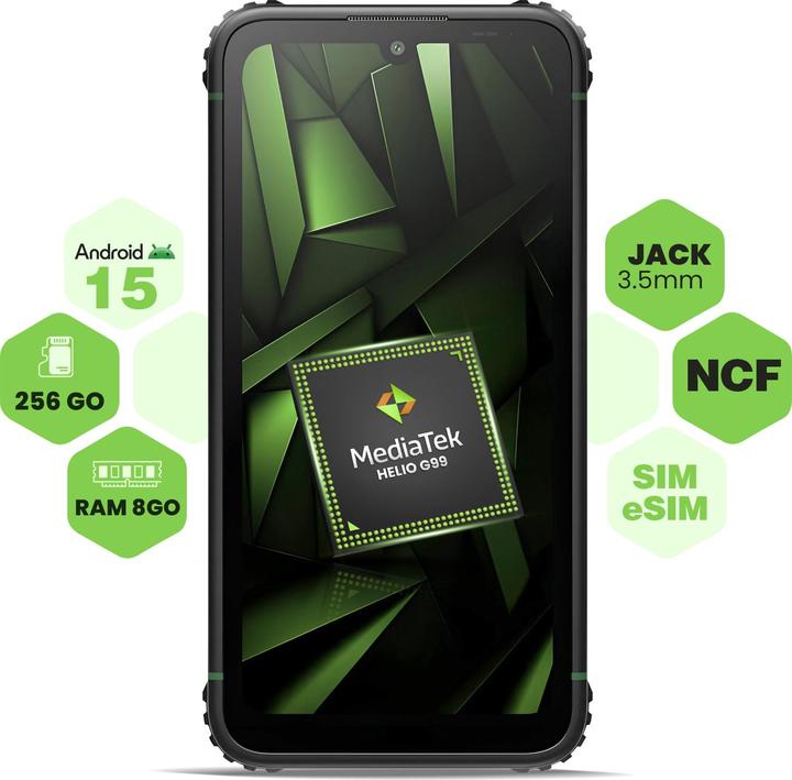 Actual product image Myphone Hammer Ranger (Green) DS 6.1" IPS TFT 720x1560/2GHz/256GB/6GB RAM/Android 15/microSDXC/WiFi,BT,4G (256 GB, Black, Black, Green, 6", Dual SIM, 4G)