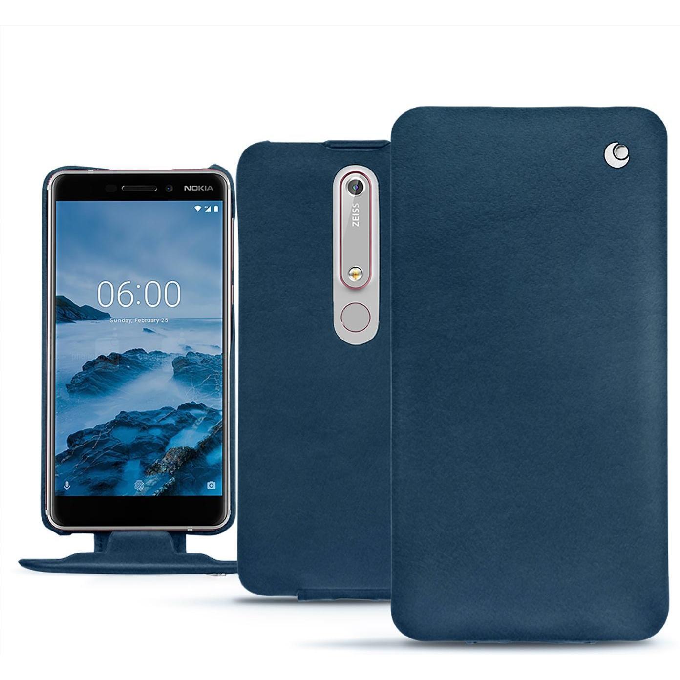 Noreve Lederschutzhülle vertikal (Nokia 6 (2018)), Smartphone Hülle, Blau