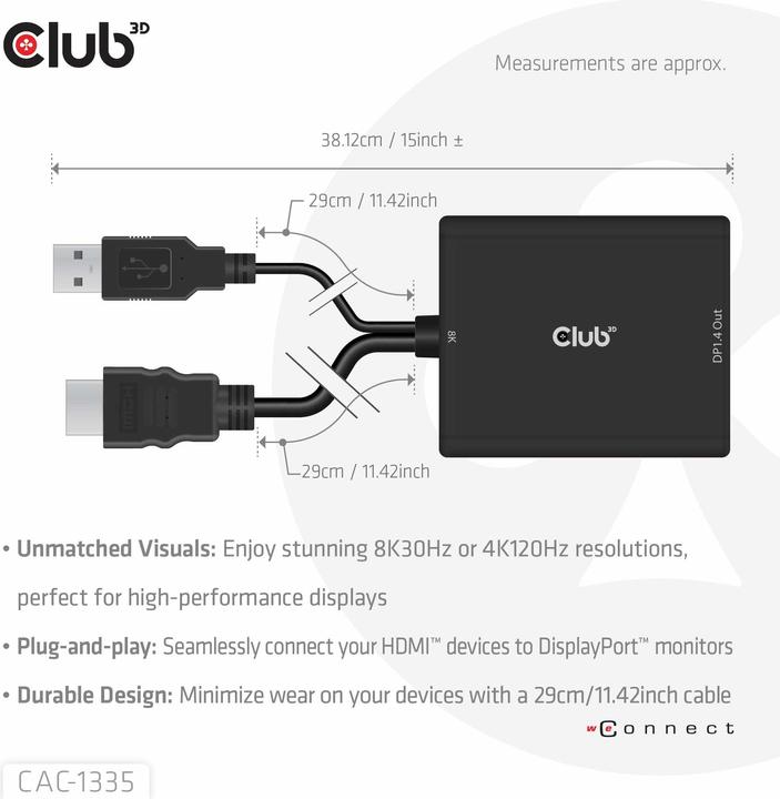 Produktbild Club 3D HDMI + Micro USB zu (DP, 0.72 cm)