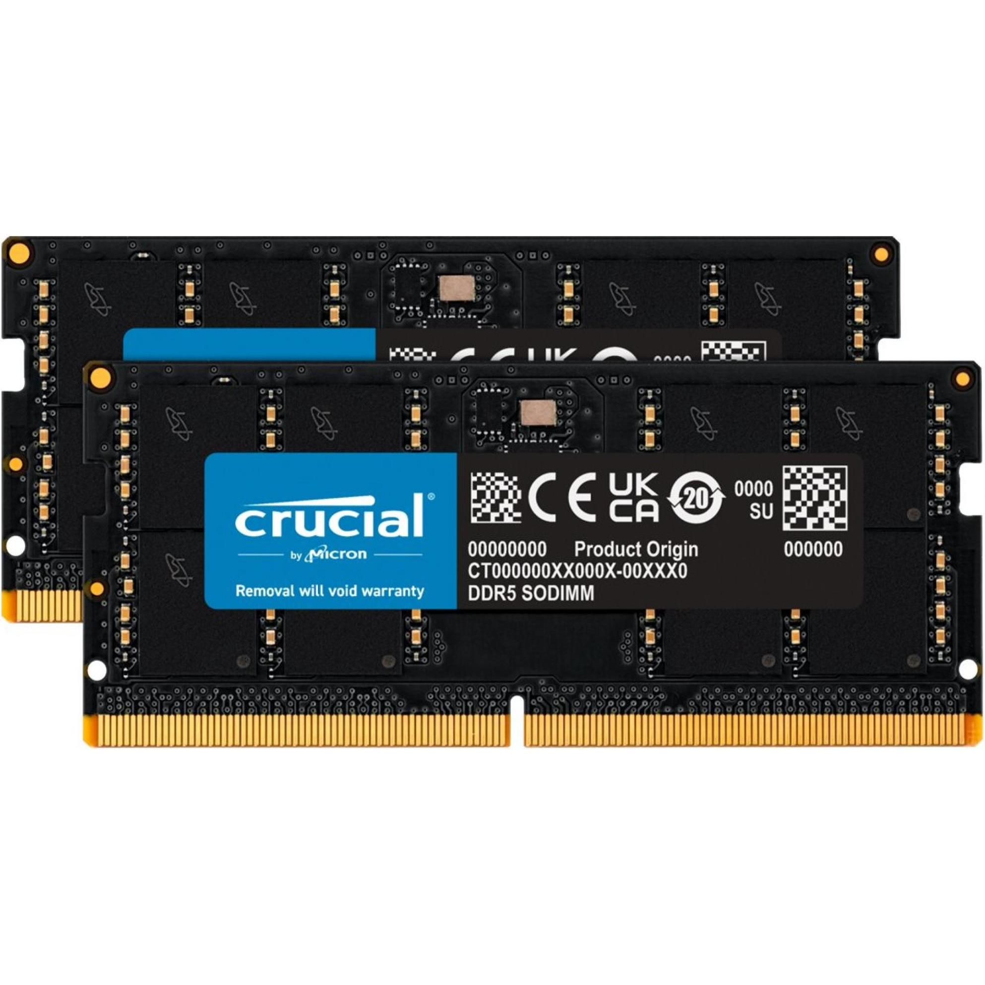Crucial CT2K32G48C40S5 (2 x 32GB, 4800 MHz, DDR5-RAM, SO-DIMM), RAM, Schwarz