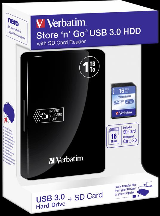 Image du produit Verbatim Store n Go USB 3.0 1 To + Lecteur + Carte SD 16 Go (1 To)